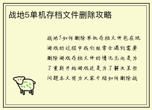 战地5单机存档文件删除攻略